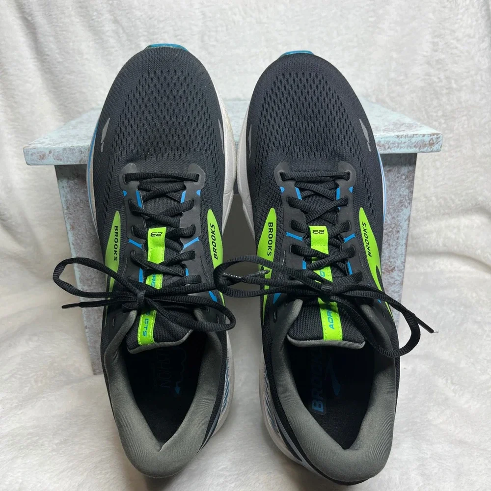 Brooks Adrenaline GTS 23 Mens Black Hawaiin Ocean Green Running Shoes‎ Size 12